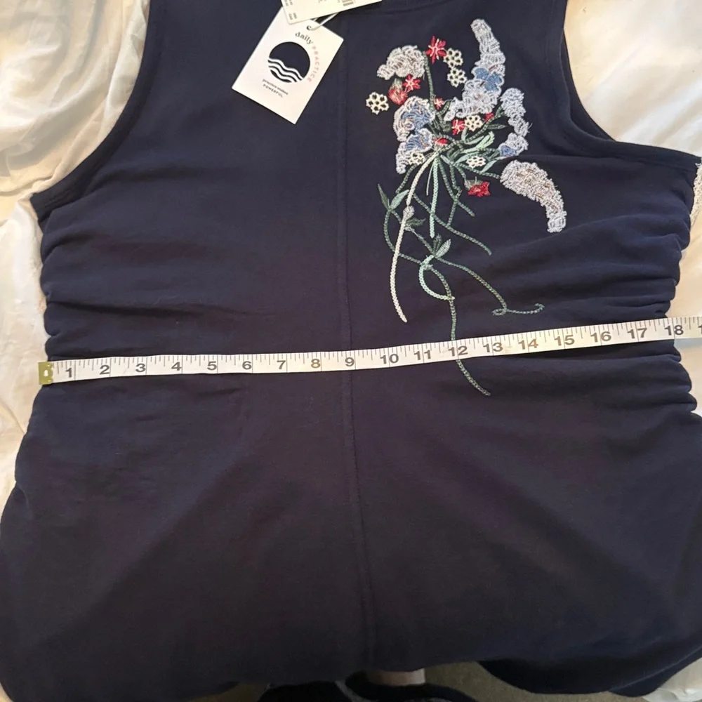πΌ Anthropologie Daily Practice Navy Sleeveless Floral Embroidered XL Cinch Dress - Picture 17 of 17